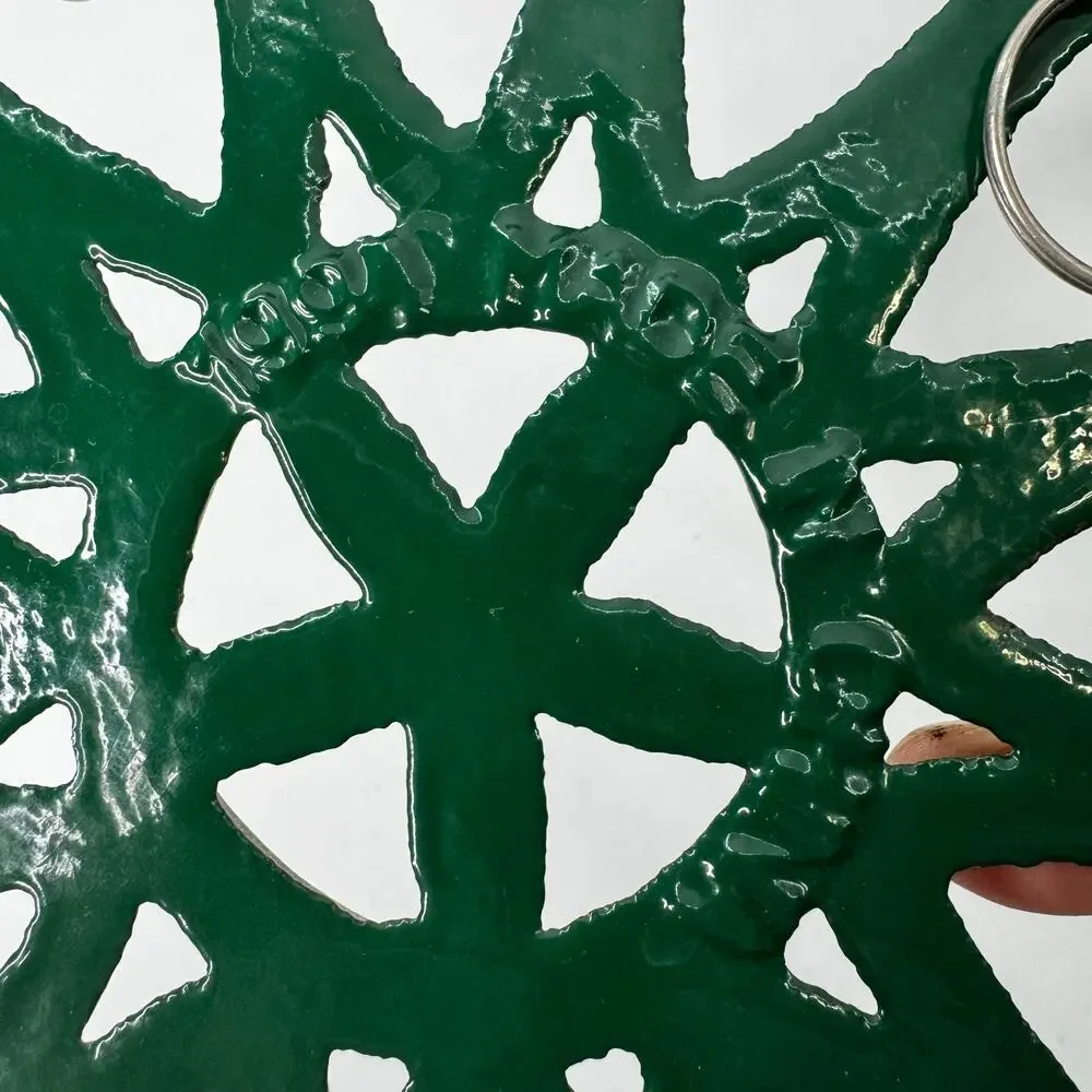 Vintage 8 Inch Cast Iron Trivet Green Round Hanging Decorative China 1994